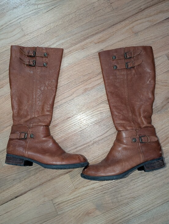 Franco Sarto Shoes - franco sarto brown leather knee high moto riding boots buckle distressed 8.5